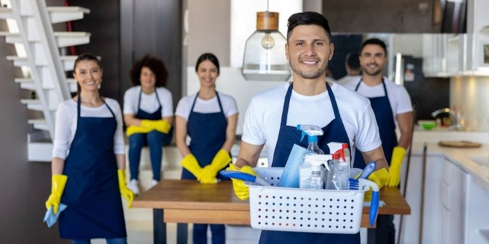 Cleaning crew ready to clean a house.