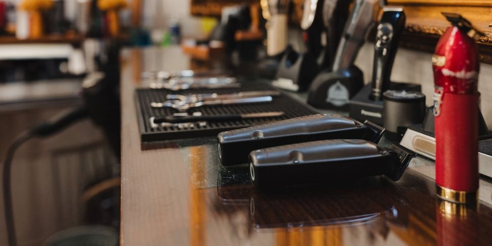 Hair clippers in a barber shop.